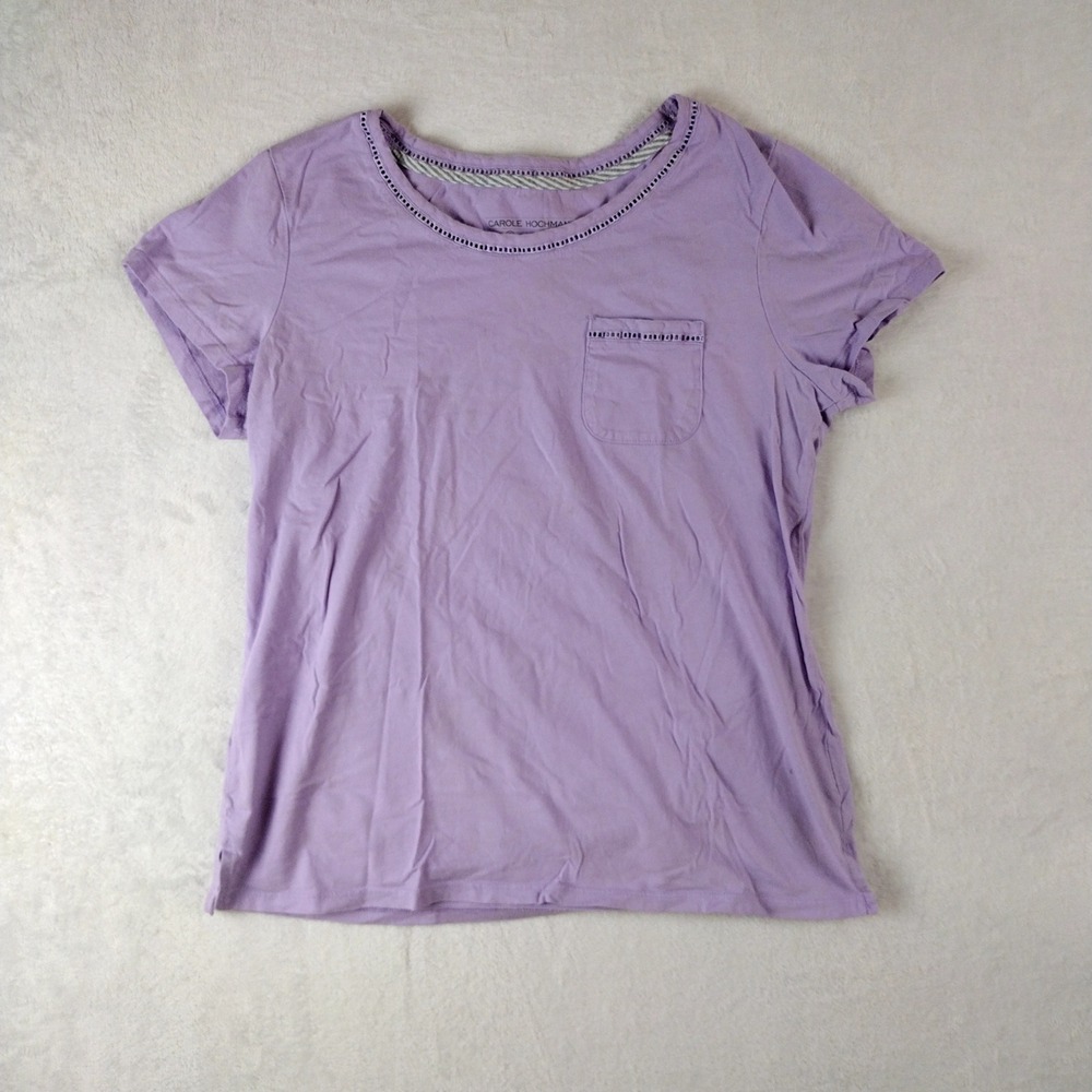 Carole Hochman Womens M Purple Cotton Lace Trim Pocket Pajama Top Sleep Shirt